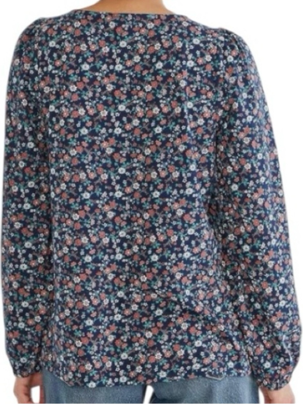 Lucky Brand Women's Navy Blue Floral Boho Peasant Long Sleeve Knit Top Size XL - Picture 4 of 8